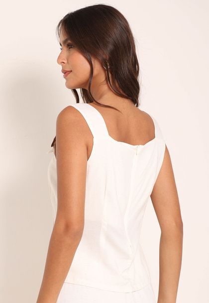 Blusa Olimpia de Linho com Alças Largas Off White